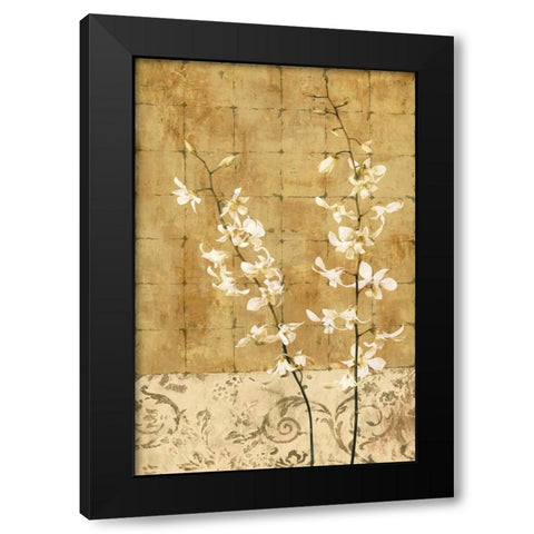Blossoms in Gold I Black Modern Wood Framed Art Print with Double Matting by Donovan, Chris