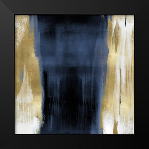 Free Fall Blue with Gold II Black Modern Wood Framed Art Print by Wright, Christine