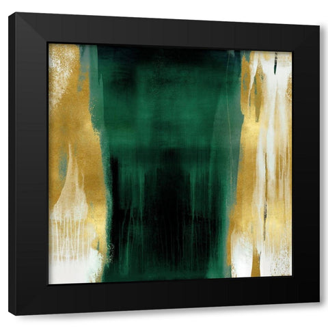 Free Fall Emerald with Gold II Black Modern Wood Framed Art Print with Double Matting by Wright, Christine