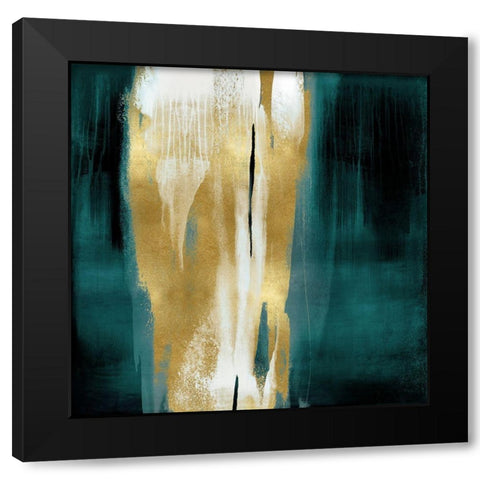 Free Fall Green with Gold I Black Modern Wood Framed Art Print with Double Matting by Wright, Christine