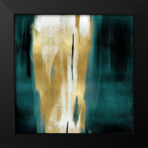 Free Fall Green with Gold I Black Modern Wood Framed Art Print by Wright, Christine