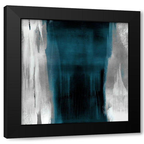 Free Fall Teal with Silver II Black Modern Wood Framed Art Print by Wright, Christine