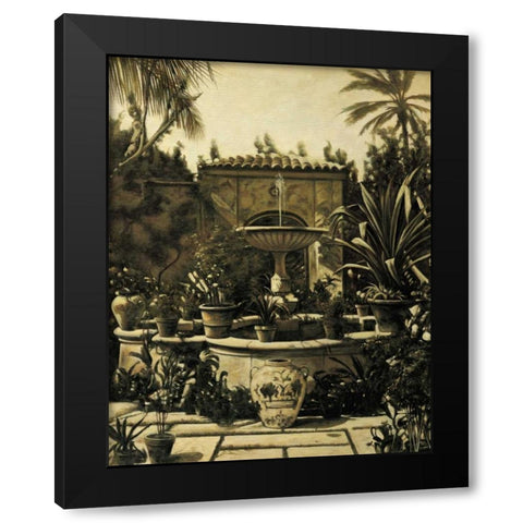 Courtyard Fountain Black Modern Wood Framed Art Print with Double Matting by Parks, David