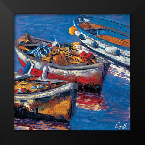 Barche allormeggio Black Modern Wood Framed Art Print by Corallo, Daniela