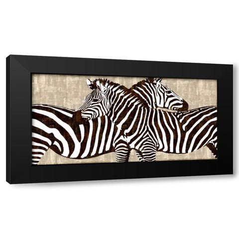 Zebra Gathering Black Modern Wood Framed Art Print with Double Matting by Davison, Darren