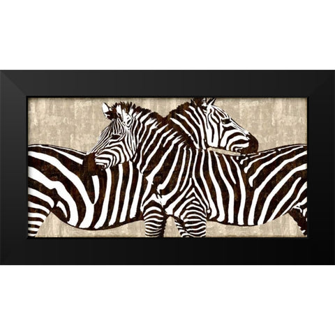 Zebra Gathering Black Modern Wood Framed Art Print by Davison, Darren