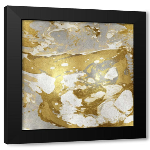 Marbleized in Gold and Silver Black Modern Wood Framed Art Print by Carson, Danielle