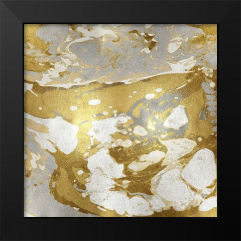 Marbleized in Gold and Silver Black Modern Wood Framed Art Print by Carson, Danielle