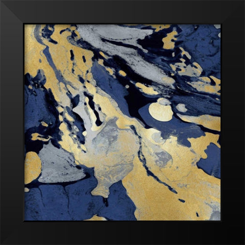 Marbleized in Gold and Blue I Black Modern Wood Framed Art Print by Carson, Danielle