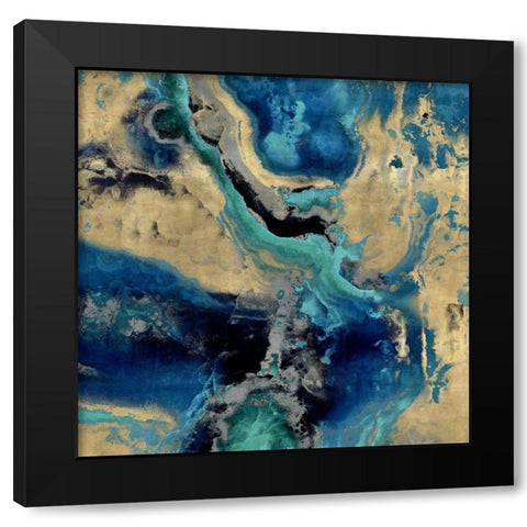Stone with Blue and Gold Black Modern Wood Framed Art Print with Double Matting by Carson, Danielle