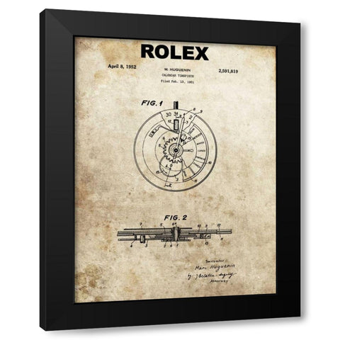 Rolex Calendar Time Piece - 195 Black Modern Wood Framed Art Print with Double Matting by Sproul, Dan