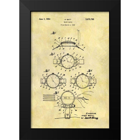 Wrist Watch - 1949 Black Modern Wood Framed Art Print by Sproul, Dan