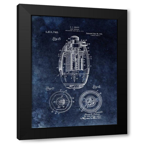 Hand Grenade - 1919- Black Black Modern Wood Framed Art Print by Sproul, Dan