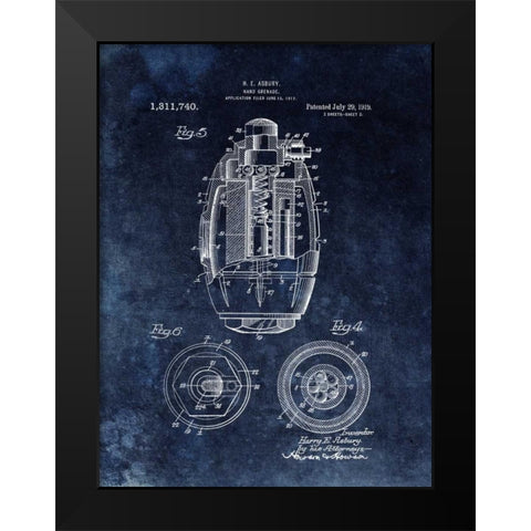 Hand Grenade - 1919- Black Black Modern Wood Framed Art Print by Sproul, Dan