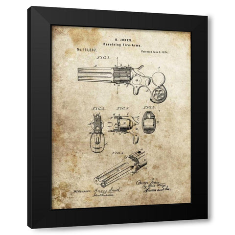 Revolving Fire Arms - 1874 Black Modern Wood Framed Art Print by Sproul, Dan