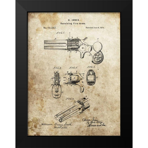 Revolving Fire Arms - 1874 Black Modern Wood Framed Art Print by Sproul, Dan
