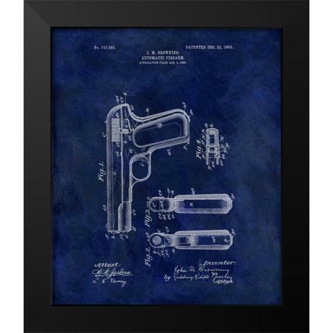 Automatic Firearm - 1902-Blue Black Modern Wood Framed Art Print by Sproul, Dan