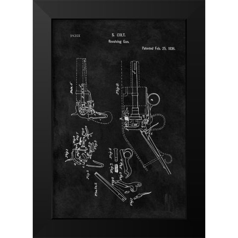 Colt-Revolving Gun - 1836-Black Black Modern Wood Framed Art Print by Sproul, Dan