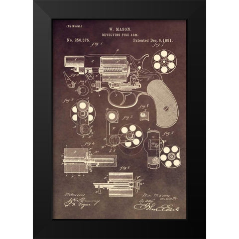 Revolving Firearm - 1881-Brown Black Modern Wood Framed Art Print by Sproul, Dan