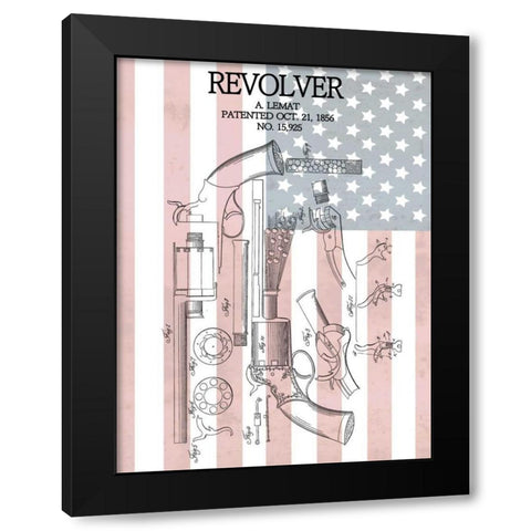 Revolver and Flag - 1856 Black Modern Wood Framed Art Print by Sproul, Dan