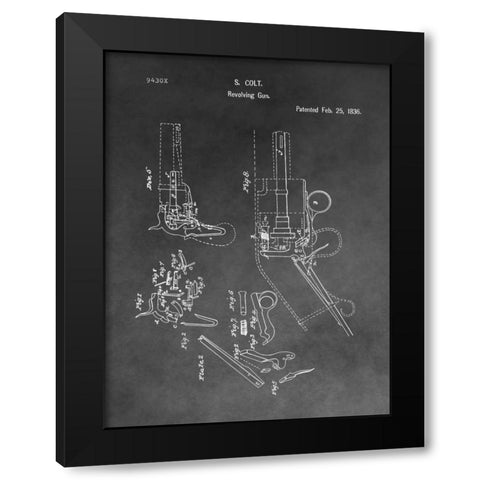 Colt Revolver - 1836 Black Modern Wood Framed Art Print with Double Matting by Sproul, Dan