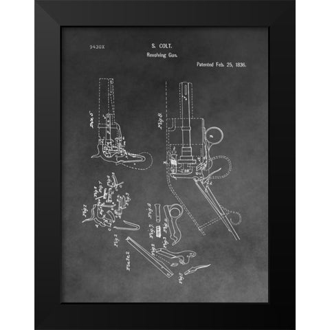 Colt Revolver - 1836 Black Modern Wood Framed Art Print by Sproul, Dan