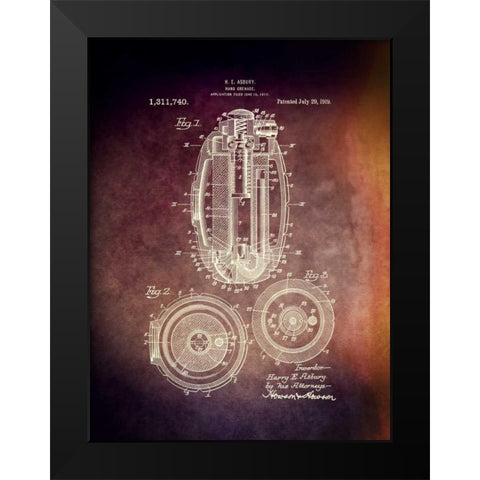 Hand Grenade - 1919 Black Modern Wood Framed Art Print by Sproul, Dan