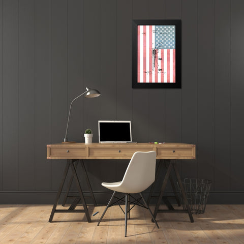 Remington Revolver and Flag - 186 Black Modern Wood Framed Art Print by Sproul, Dan