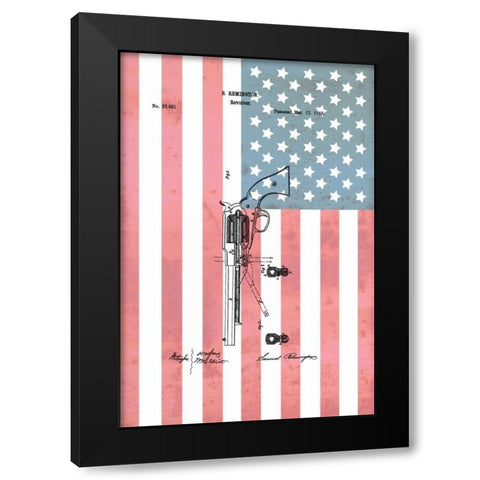 Remington Revolver and Flag - 186 Black Modern Wood Framed Art Print by Sproul, Dan