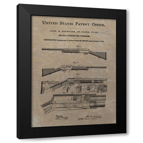 Browning Recoil Firearm - 1900- Black Modern Wood Framed Art Print with Double Matting by Sproul, Dan