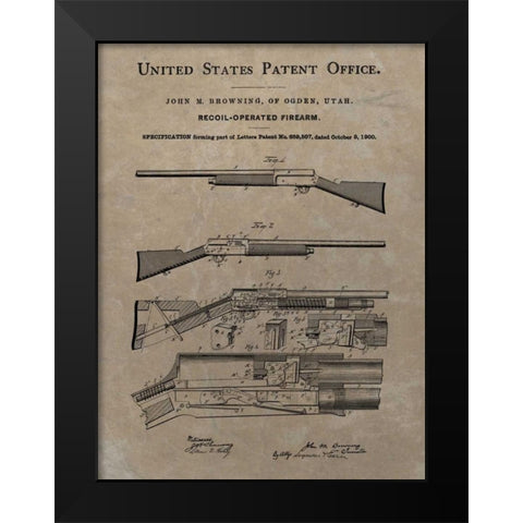 Browning Recoil Firearm - 1900- Black Modern Wood Framed Art Print by Sproul, Dan
