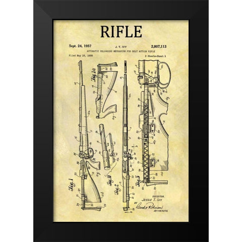 Bolt Action Mechanisim - 1956 Black Modern Wood Framed Art Print by Sproul, Dan