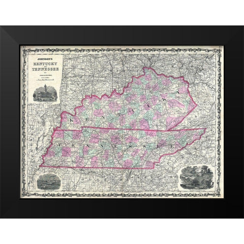 Kentucky and Tennessee Black Modern Wood Framed Art Print by Sproul, Dan