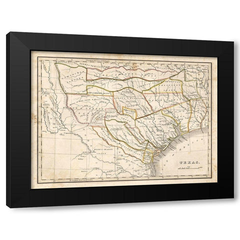 Texas historical map Black Modern Wood Framed Art Print with Double Matting by Sproul, Dan