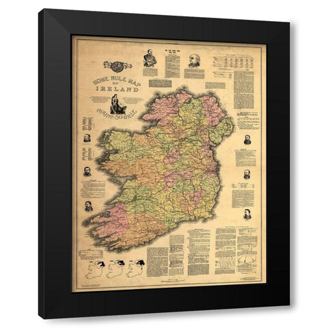 Home Rule Map of Ireland Black Modern Wood Framed Art Print with Double Matting by Sproul, Dan