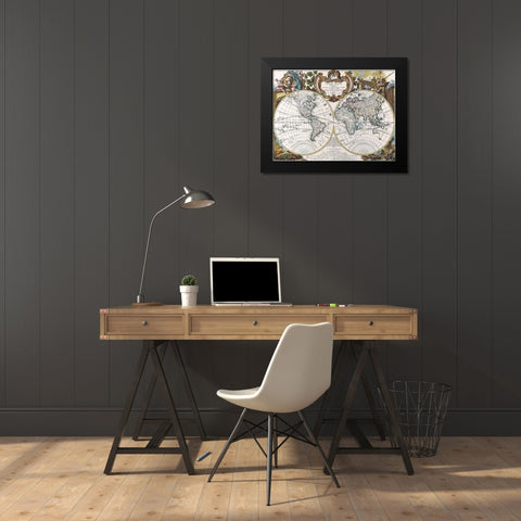 Mappe Monde-1744 Black Modern Wood Framed Art Print by Sproul, Dan