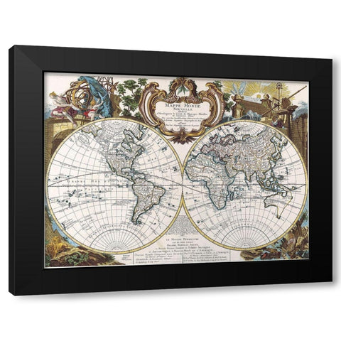 Mappe Monde-1744 Black Modern Wood Framed Art Print with Double Matting by Sproul, Dan
