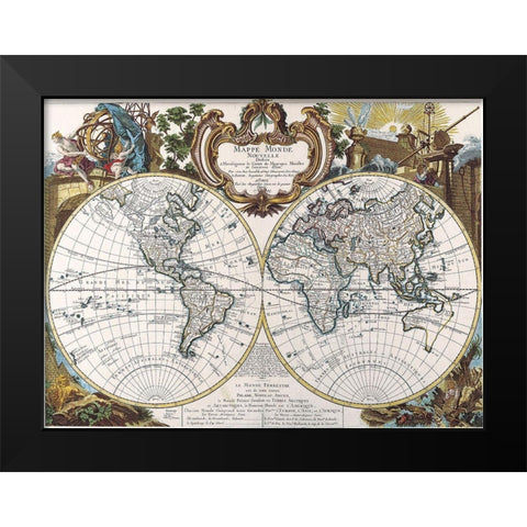Mappe Monde-1744 Black Modern Wood Framed Art Print by Sproul, Dan