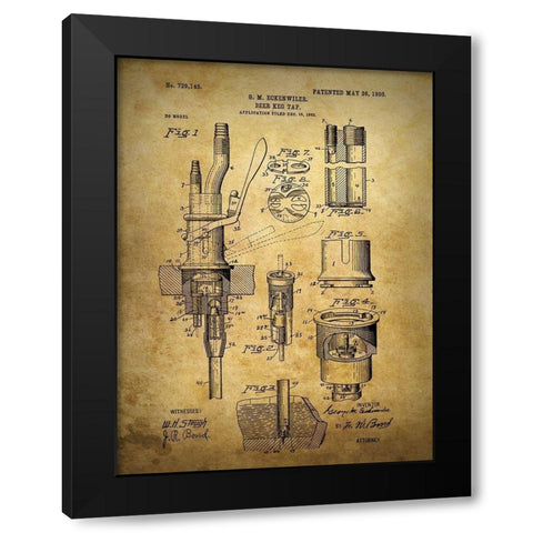 Beer Keg Tap 1903 Black Modern Wood Framed Art Print with Double Matting by Sproul, Dan