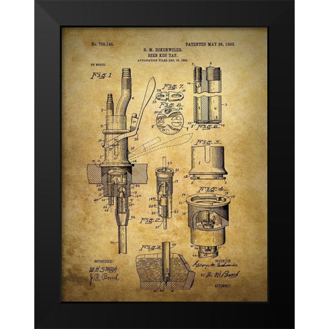 Beer Keg Tap 1903 Black Modern Wood Framed Art Print by Sproul, Dan