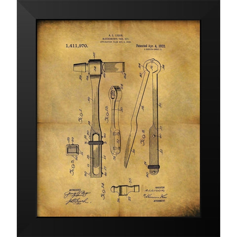 Blacksmiths Tool 1922 Black Modern Wood Framed Art Print by Sproul, Dan