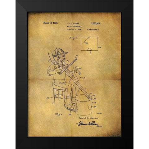 Musical Instrument 1936 Black Modern Wood Framed Art Print by Sproul, Dan