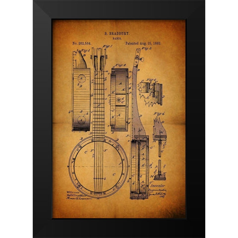 Banjo 1882 Black Modern Wood Framed Art Print by Sproul, Dan