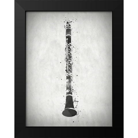 Black and White Clarinet Black Modern Wood Framed Art Print by Sproul, Dan