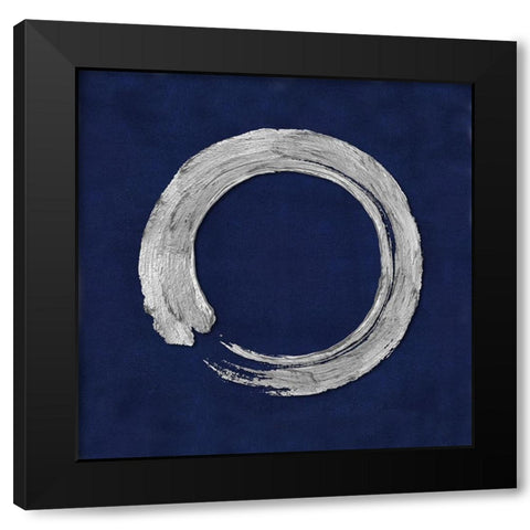 Silver Zen Circle on Blue I Black Modern Wood Framed Art Print with Double Matting by Roberts, Ellie