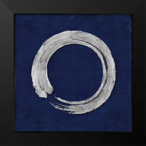 Silver Zen Circle on Blue I Black Modern Wood Framed Art Print by Roberts, Ellie
