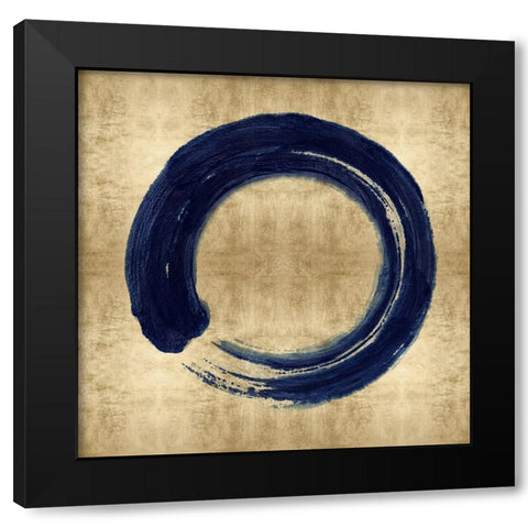 Blue Zen Circle on Gold I Black Modern Wood Framed Art Print with Double Matting by Roberts, Ellie