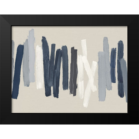 Strokes in Blue Black Modern Wood Framed Art Print by Roberts, Ellie