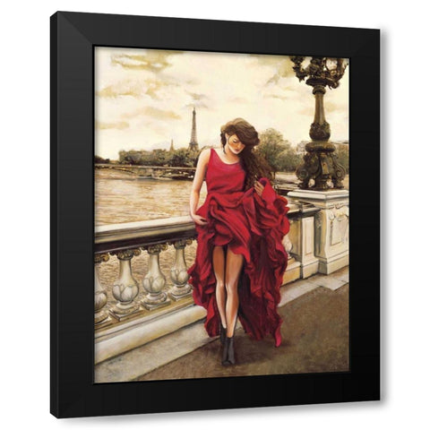 Woman in Paris Black Modern Wood Framed Art Print with Double Matting by Rovere, Edoardo