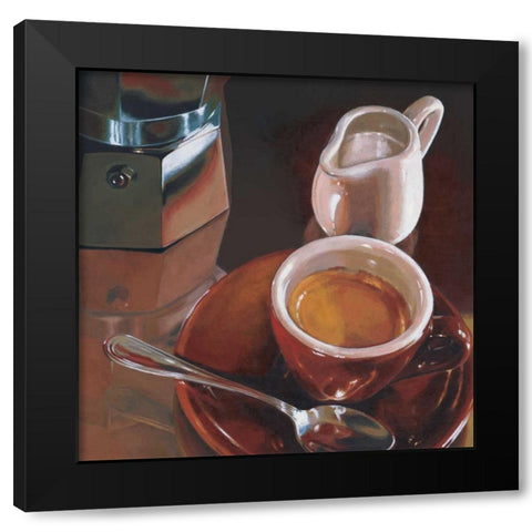 Caffe del mattino Black Modern Wood Framed Art Print with Double Matting by Landi, Federico